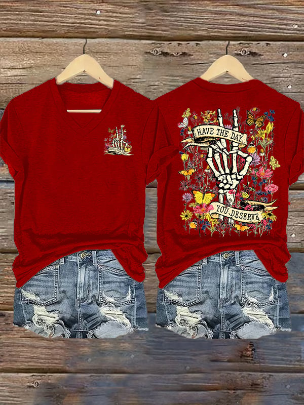 🔥Buy 3 Get 15% Off🔥Women's Flower skull hand gesture Of WDNC Club We Do Not Care Menopause Perimenopause Print T-Shirt