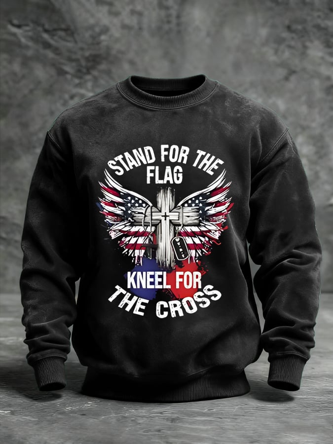 Unisex Stand For The Flag Kneel For The Cross Printed Casual Sweatshirt
