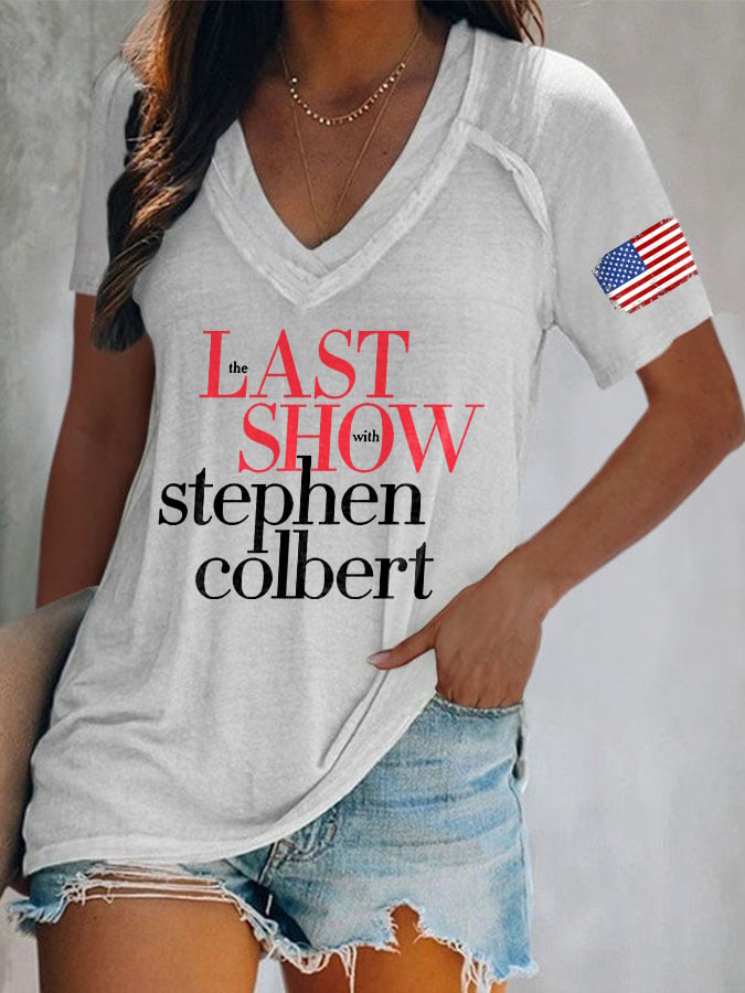 V-Neck Retro Last Show Print T-Shirt