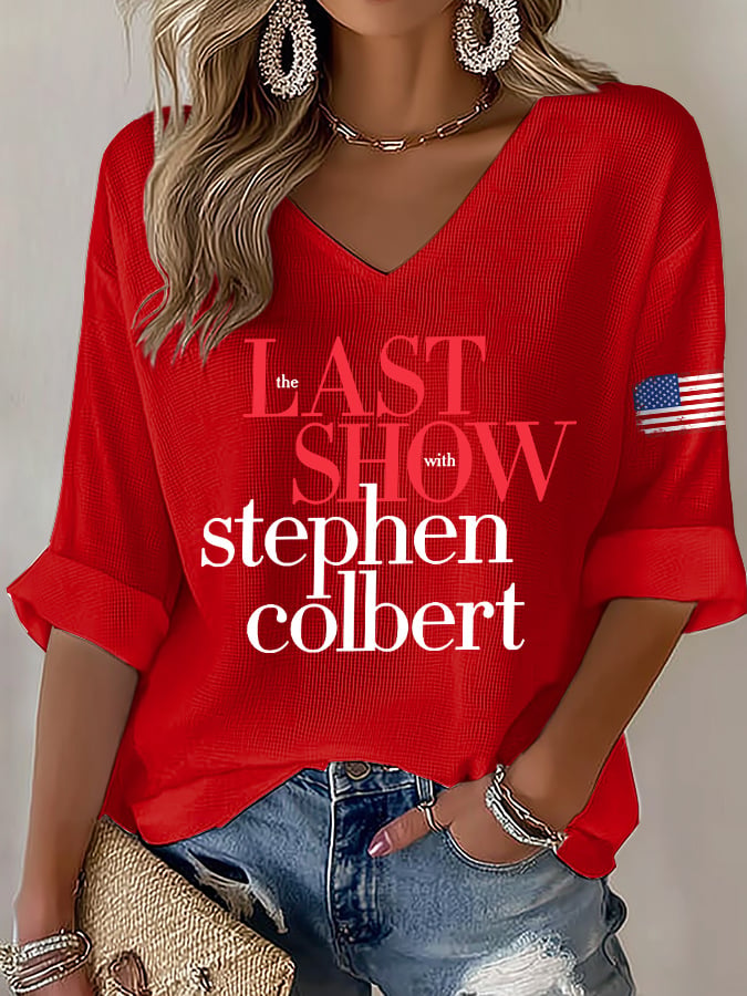 V-Neck Retro Last Show Print T-Shirt