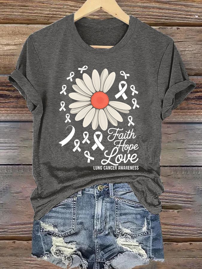 Women'S Casual Long-Sleeve Printed T-Shirt "Faith, Hope, Love, Lung Cancer Awareness"
