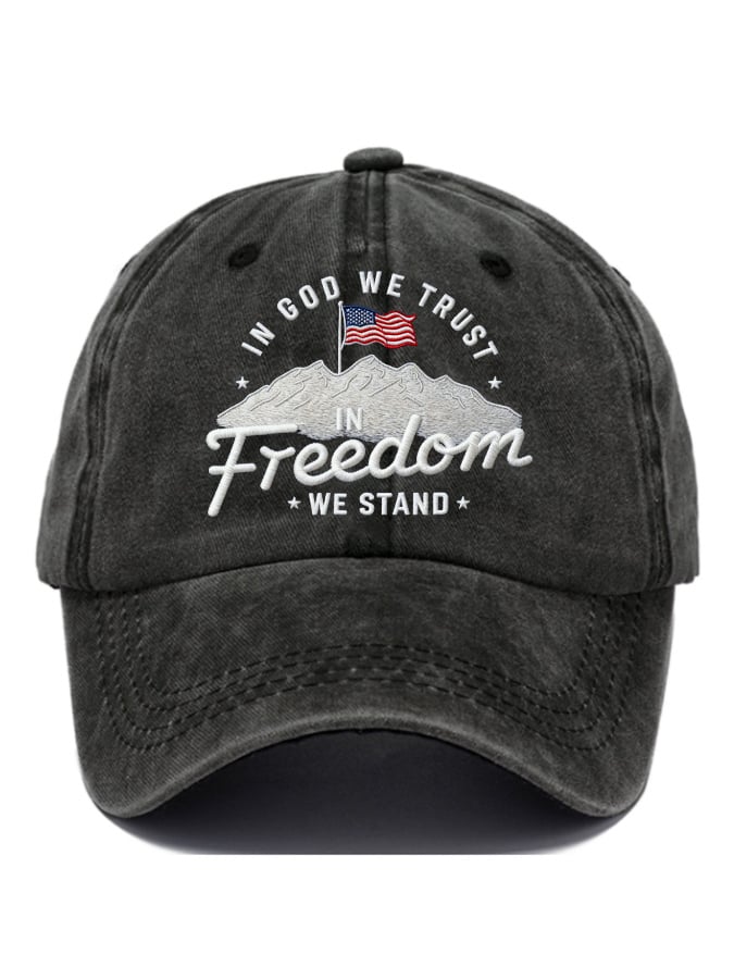 In God We Trust In Freedom We Stand Slouchy Print Baseball Cap