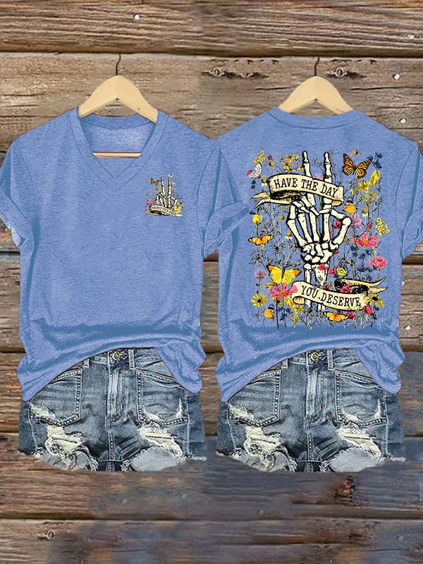 🔥Buy 3 Get 15% Off🔥Women's Flower skull hand gesture Of WDNC Club We Do Not Care Menopause Perimenopause Print T-Shirt