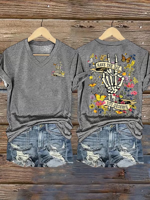 🔥Buy 3 Get 15% Off🔥Women's Flower skull hand gesture Of WDNC Club We Do Not Care Menopause Perimenopause Print T-Shirt