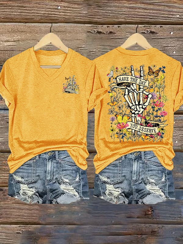🔥Buy 3 Get 15% Off🔥Women's Flower skull hand gesture Of WDNC Club We Do Not Care Menopause Perimenopause Print T-Shirt
