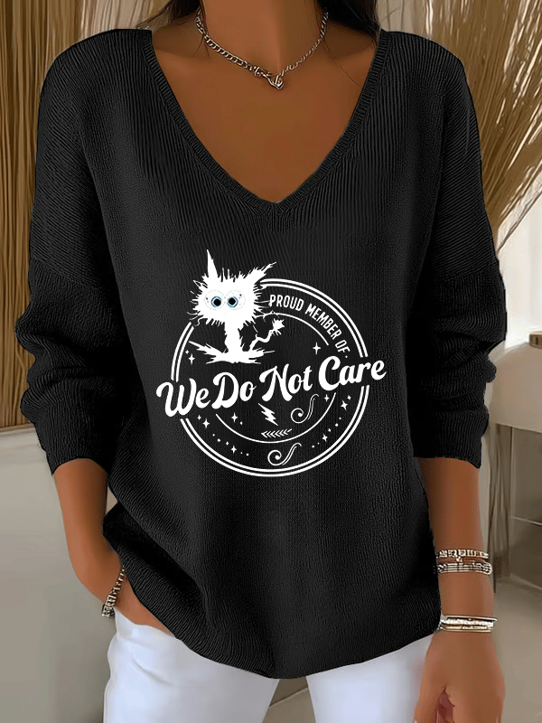 V-Neck Retro Funny Proud Member Of Club Menopause Perimenopause Print Knitted Tops