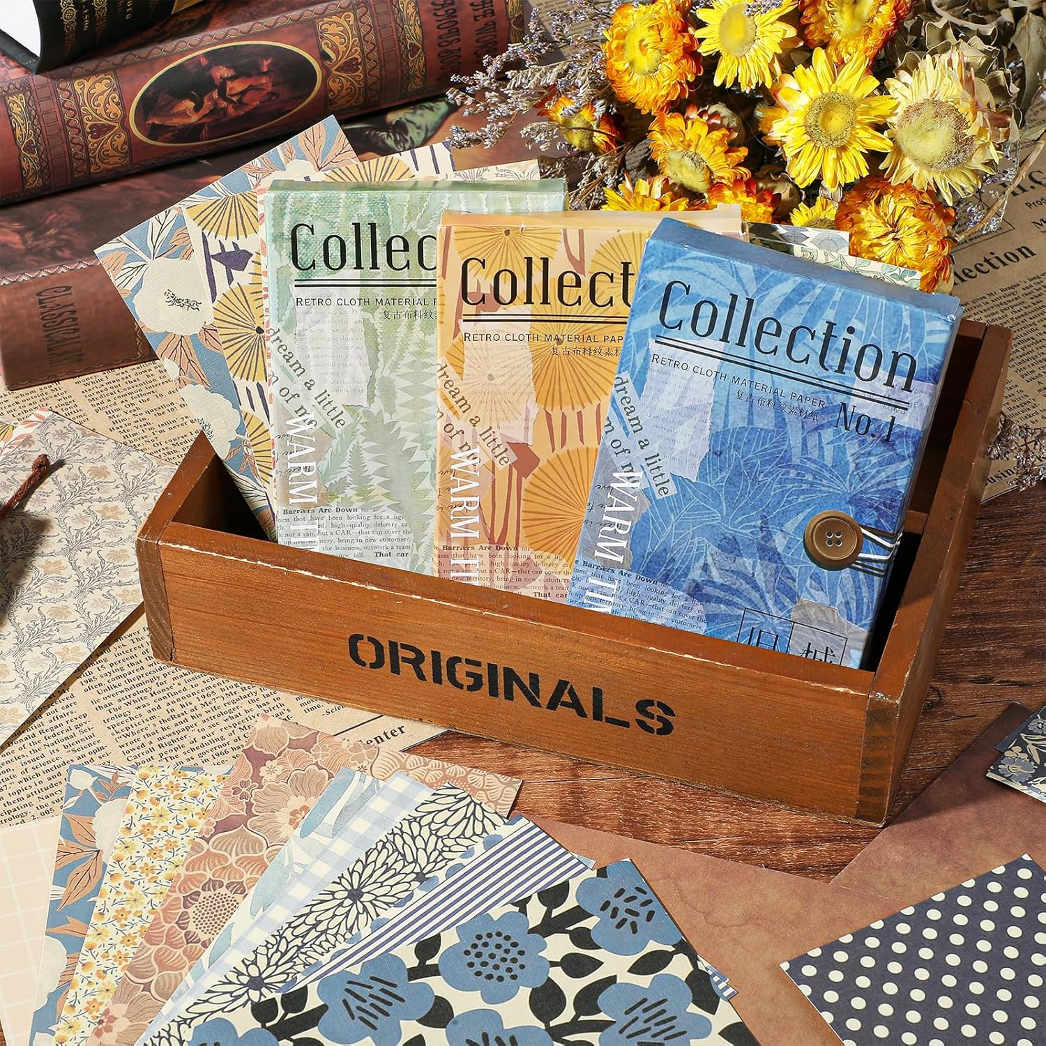 180-Sheet Scrapbook Paper Kit | Blue, Green & Yellow Patterns for Journaling & Crafts