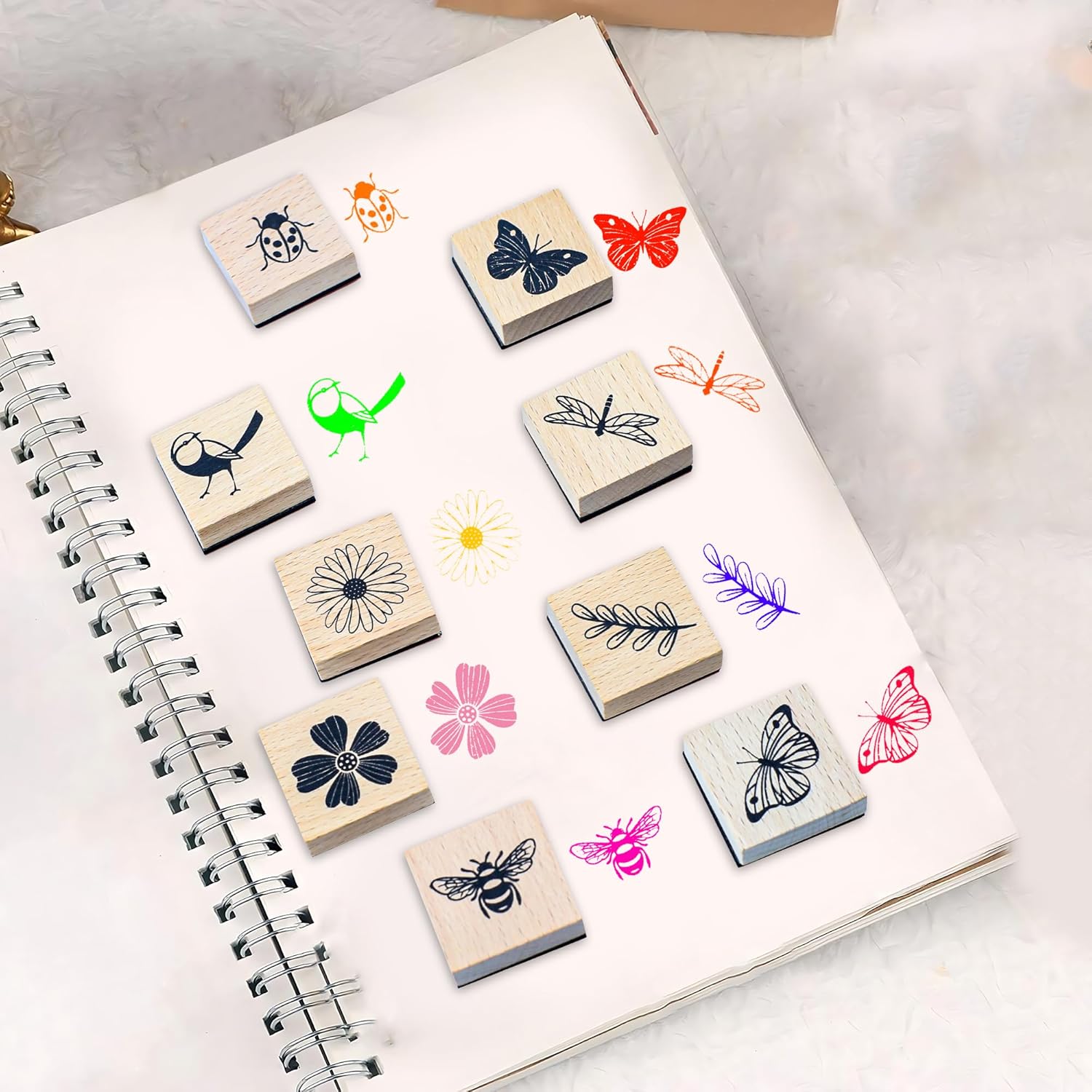 Vintage Botanical Stamp Set | 9 Wooden Rubber Stamps for Scrapbooking & Art Journals