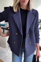 Manteau décontracté pour femme en tricot à patchwork et manches à revers boutonnés