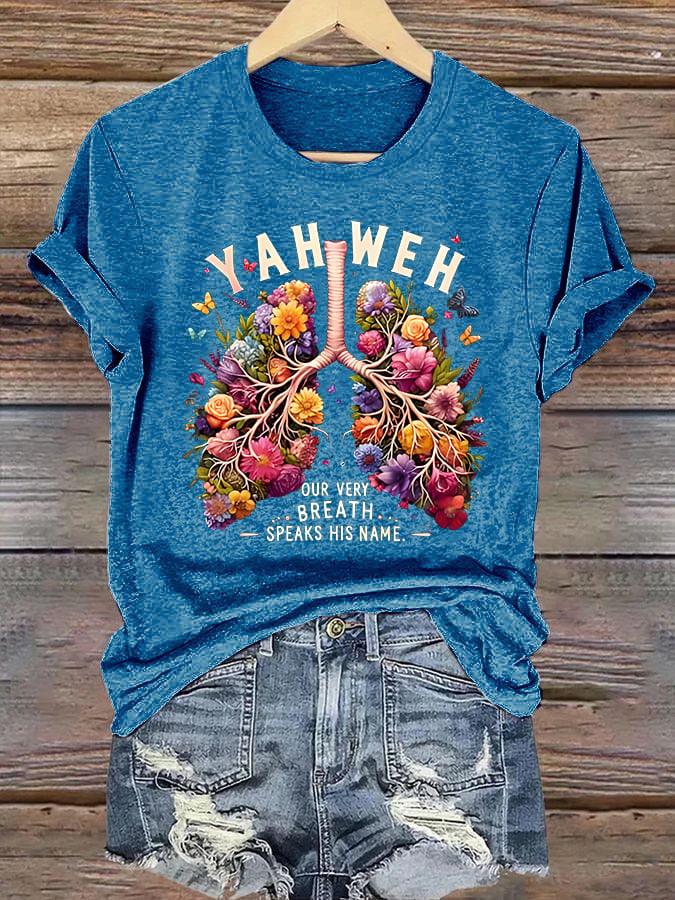 Women'S Casual Short-Sleeve T-Shirt With Lung Cancer Awareness Print "Every Breath Is Connected To Faith"