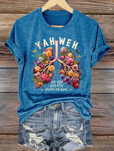 Women'S Casual Short-Sleeve T-Shirt With Lung Cancer Awareness Print "Every Breath Is Connected To Faith"
