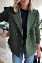 Manteau décontracté pour femme en tricot à patchwork et manches à revers boutonnés