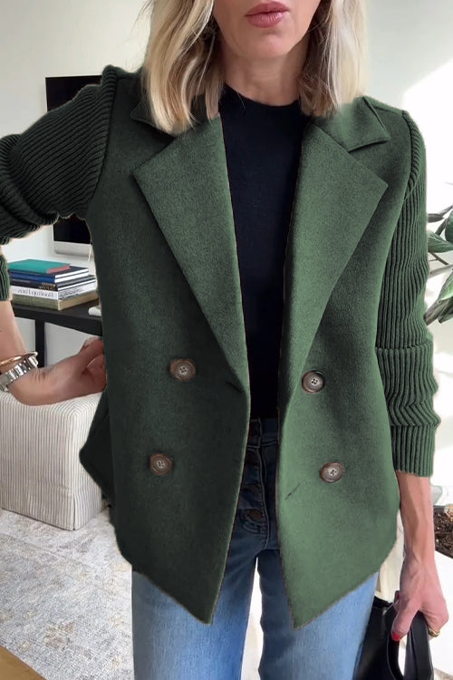 Manteau décontracté pour femme en tricot à patchwork et manches à revers boutonnés