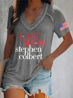 V-Neck Retro Last Show Print T-Shirt