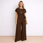 [2026.NOHO] Lea, Completo Con Pantalone Fluido E Maglia Con Fiocco