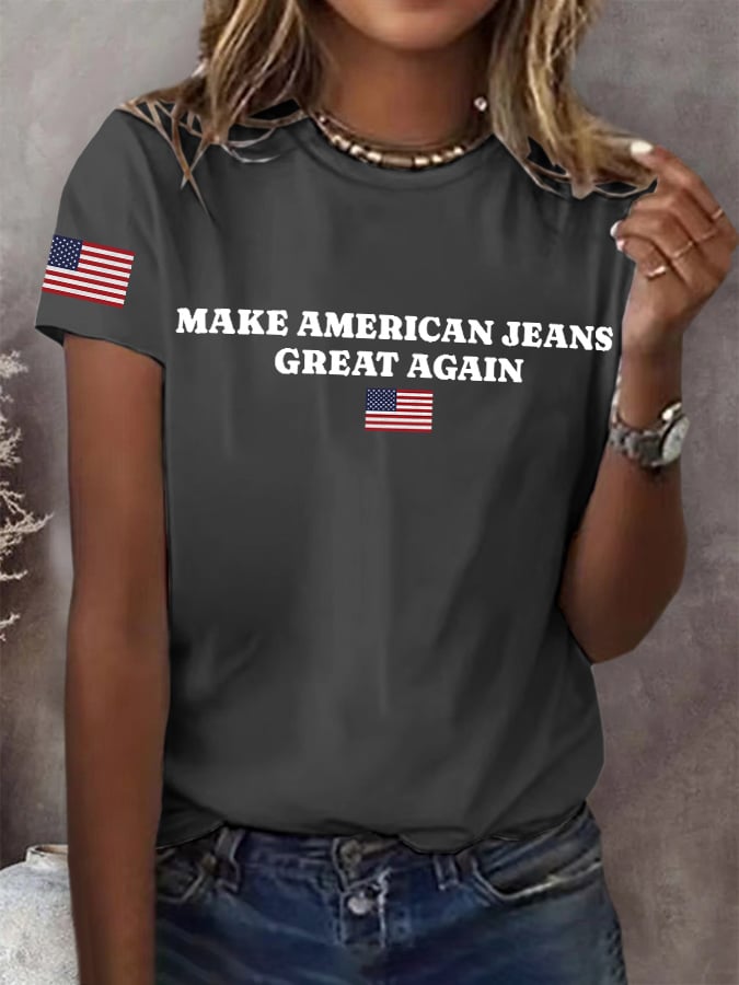 🔥Compra 3 e ottieni il 15% di sconto🔥T-shirt stampa "Make American Jeans Great Again" retrò