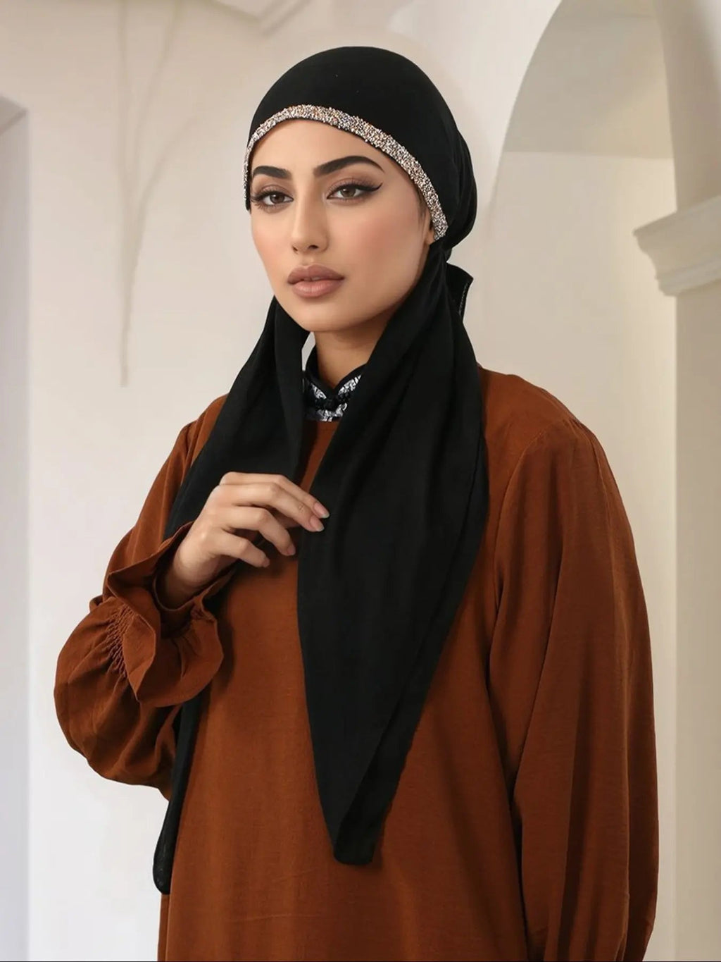 Hijab simple et polyvalent pour femmes, extensible, orné de bijoux, respirant, anti-transpiration, en jersey, protection solaire