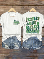 V-Neck Retro Resist Protect Our Forests Planet Over Profit Print T-Shirt