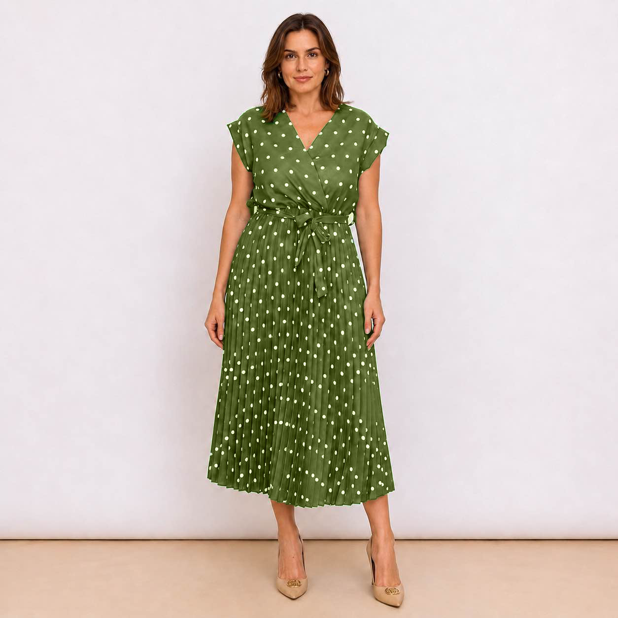 [2026.COUTURE] Cannes, Vestito Incrociato Plissettato A Pois