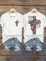 Women's Stand For The Flag Kneel For The Cross Printed Casual T-Shirt