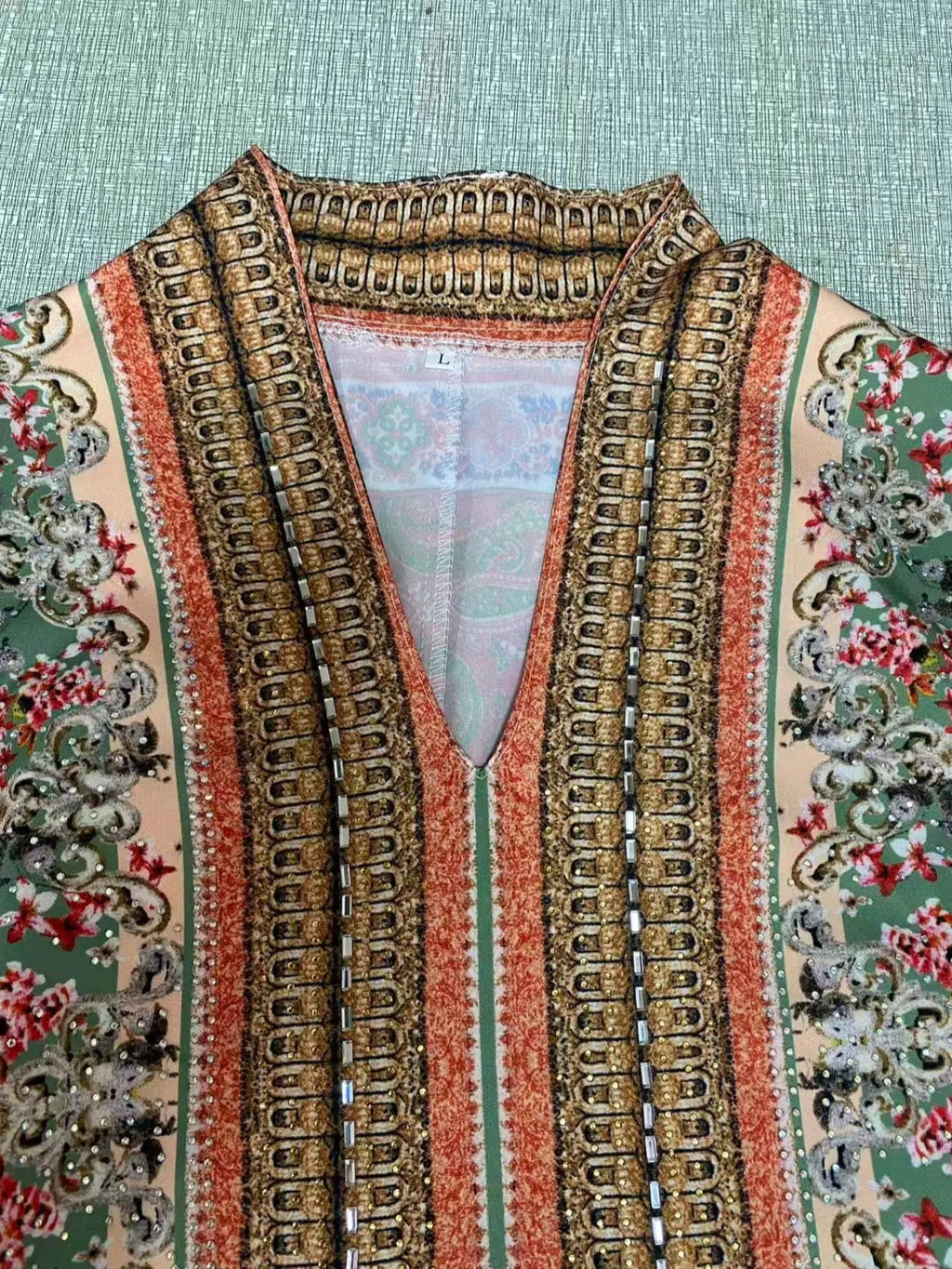 Vestito caftano con perline e stampa bohémien, Abito lungo da sera in stile abaya Jalabiya, Nuova moda femminile mediorientale, Abito elegante da festa, Caftano con stampa etnica