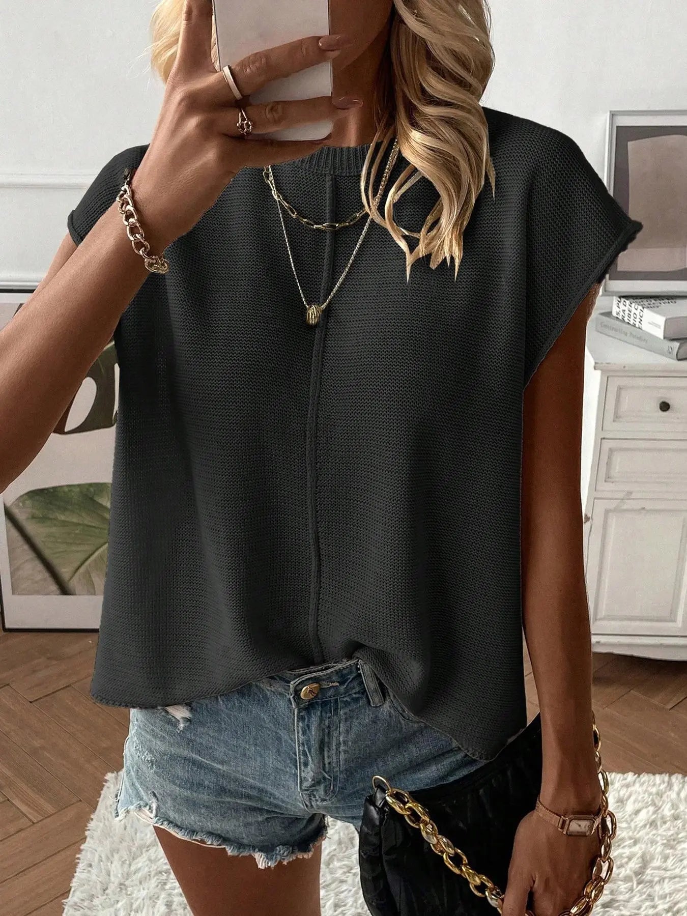 Women's Solid Color Sweater Vest, Casual Fashion Round Neck Knit Top for Summer, Fashion Women's Knitwear for Daily Wear