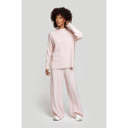 Completo due pezzi in maglia: T-shirt a maniche lunghe, girocollo, pantaloni con elastico in vita, maglia di medio spessore, comodo e versatile, abbigliamento femminile, adatto all'uso quotidiano, specialmente per i cambi di stagione.