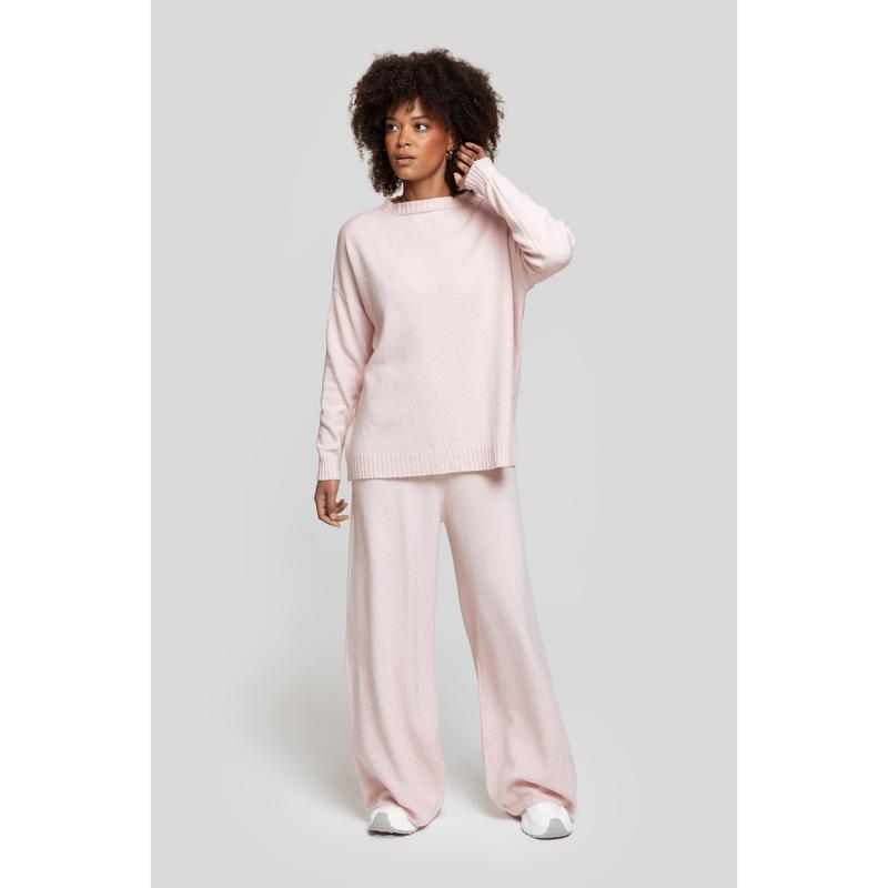 Completo due pezzi in maglia: T-shirt a maniche lunghe, girocollo, pantaloni con elastico in vita, maglia di medio spessore, comodo e versatile, abbigliamento femminile, adatto all'uso quotidiano, specialmente per i cambi di stagione.