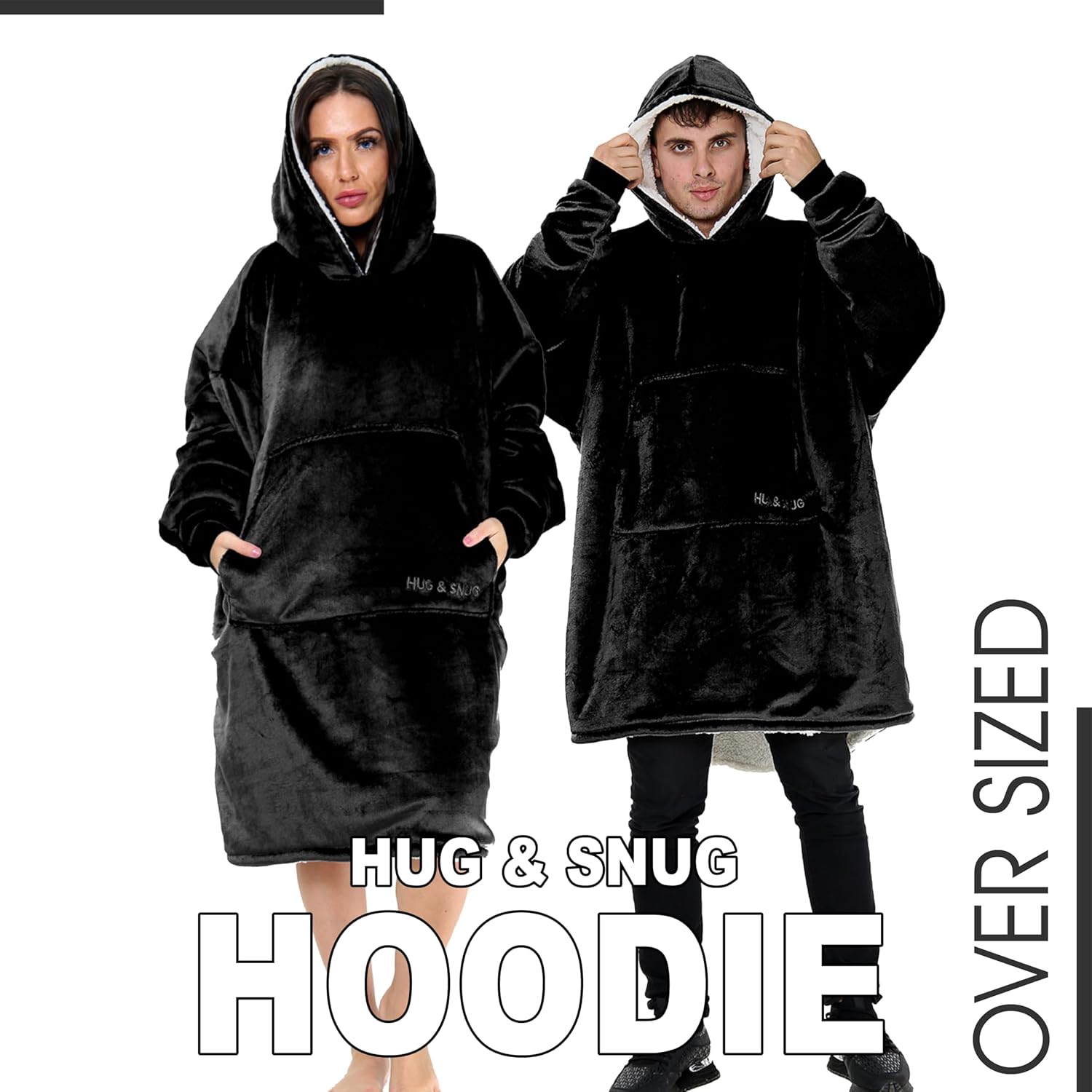 Couverture Sweat à Capuche Géante Homme Femme, Polaire Sherpa Ultra Douce Chaude Confortable Portable, Plaid Couverture à Manches pour Adultes Ados avec Grande Poche