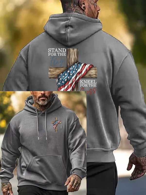Men's Stand For The Flag Kneel For The Cross Printed Casual  Hoodie