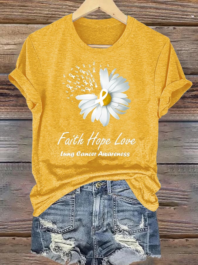 Women's  Faith Hope Love Lung Cancer Awarenes Apparel Print  T-Shirt