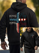 🔥Buy 3 Get 15% Off🔥Men's Stand For The Flag Kneel For The Cross Printed Casual Hoodie