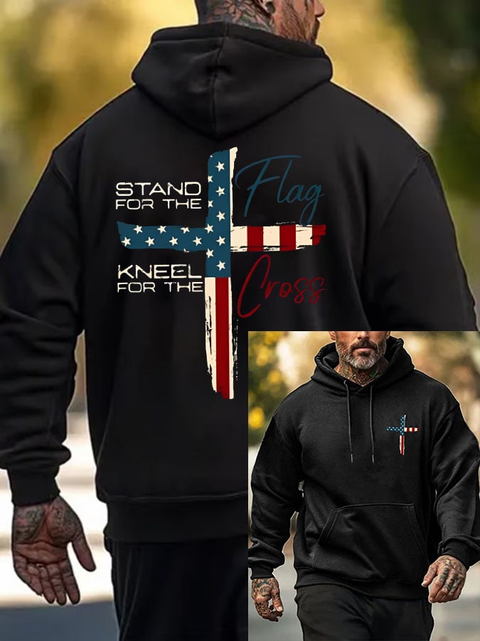 🔥Acquista 3 e ottieni il 15% di sconto🔥Felpa casual da uomo con stampa "Stand For The Flag Kneel For The Cross"