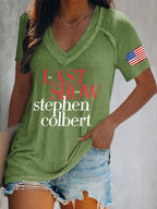 V-Neck Retro Last Show Print T-Shirt