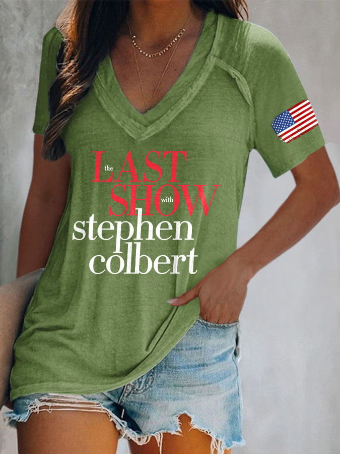 T-Shirt con scollo a V e stampa "Last Show" in stile rétro