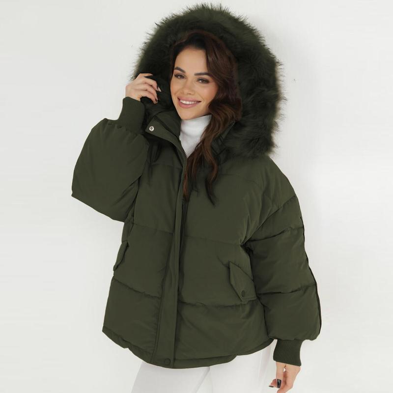 Manteau en coton thermique oversize en peluche zippé à capuche pour femme, vêtements d'automne et d'hiver pour femme, veste élégante à manches longues avec poches à rabat et fermeture éclair