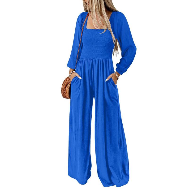 Salopette ample décontractée pour femme, combinaison une pièce à manches longues, jambes larges, pantalon long, barboteuse avec poches