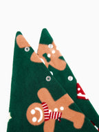Pigiama Natalizio Famiglia Coordinato in Pile con Omino Pan di Zenzero Pigiama a Maniche Lunghe con Calze Natalizie Verde Scuro