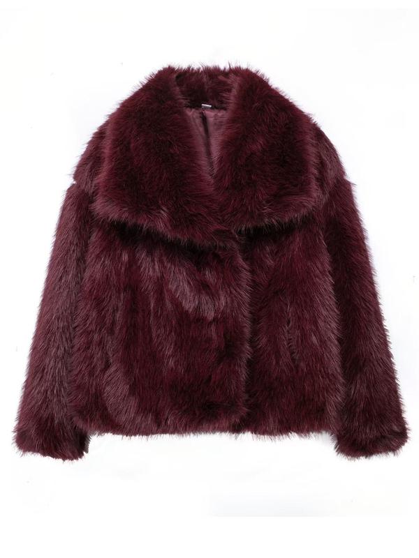 Giacca in finta pelliccia tinta unita da donna, cappotto casual a maniche lunghe con colletto per autunno e inverno, abbigliamento da donna per tutti i giorni, top carini