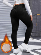 Jean en denim épais doublé polaire pour femme, haute élasticité, mode automne-hiver, jean amincissant confortable, style élégant