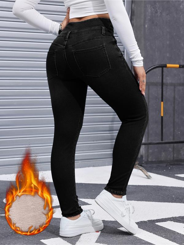 Jean en denim épais doublé polaire pour femme, haute élasticité, mode automne-hiver, jean amincissant confortable, style élégant