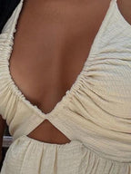 Nuovo abito estivo sexy a portafoglio con scollo a V, gonna spaccata stile spiaggia, abito lungo alla moda da donna, perfetto per le vacanze