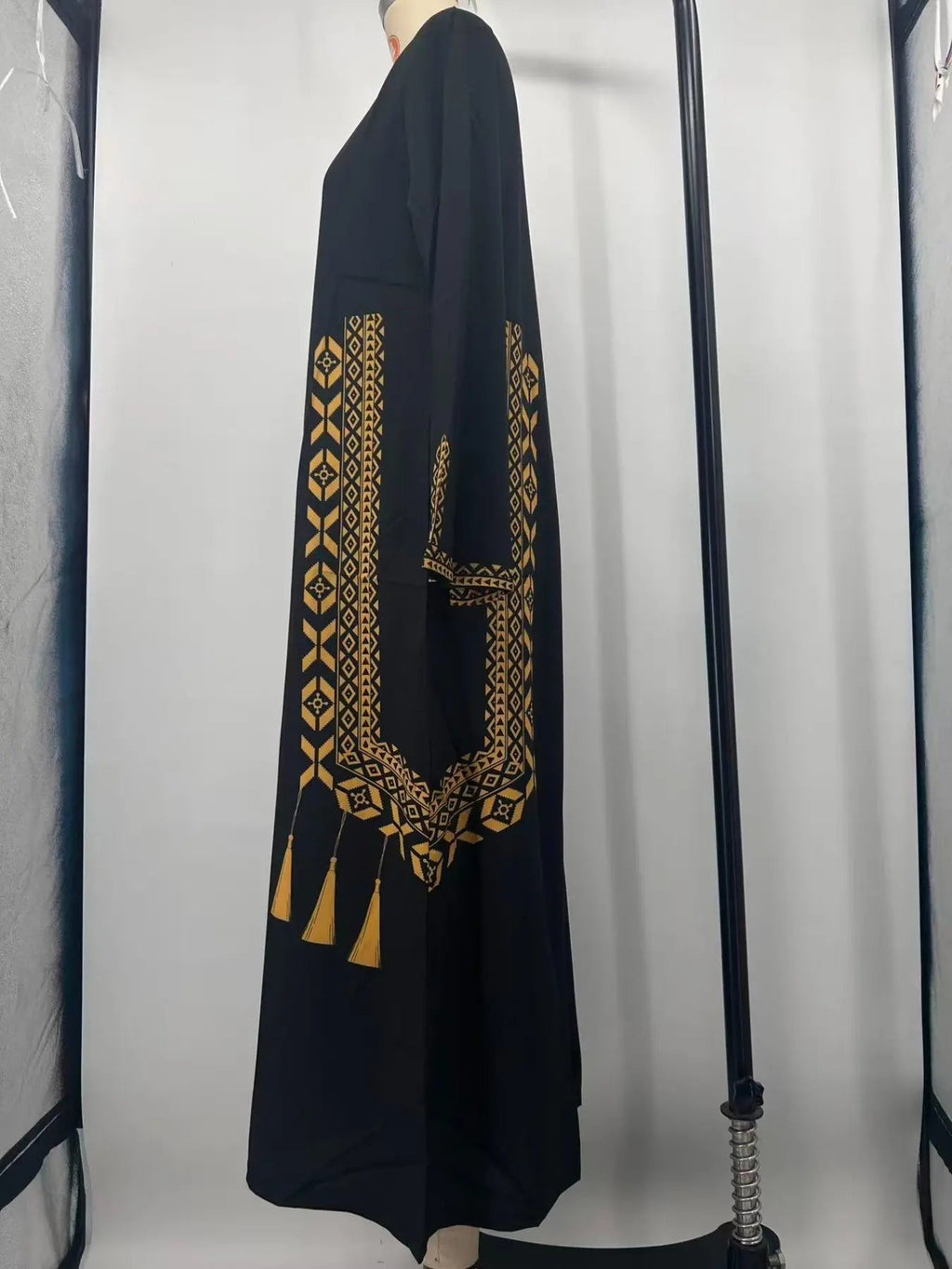 Vestito da donna con stampa digitale, abito a trapezio a maniche lunghe in tessuto intrecciato stile mediorientale, vestibilità casual aderente per le stagioni primavera e autunno, abbigliamento femminile