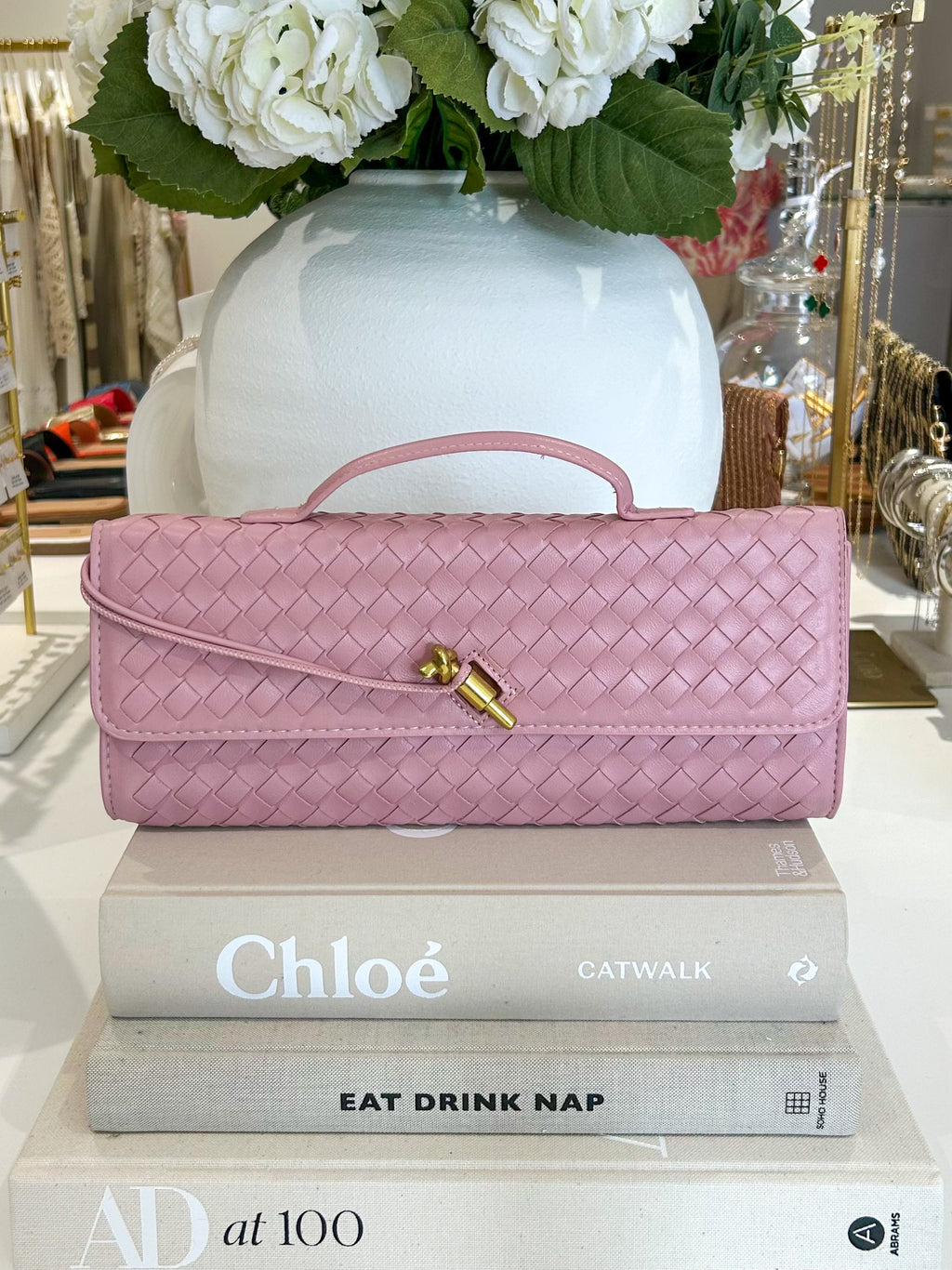 Borsa a pochette rettangolare intessuta con chiusura a barra dorata (15 Colori)