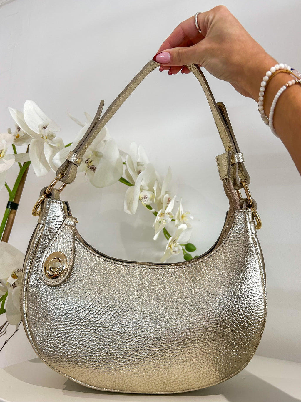 Borsa a Spalla in Vera Pelle con Dettagli Dorati (5 Colori)