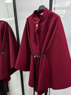 Manteau cape en laine ceinturé à boucle unie pour femme