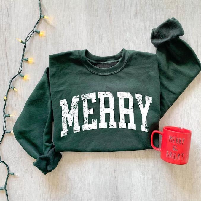 Sweat-shirt rétro "Joyeux Noël", Sweat-shirt "Joyeux Noël", T-shirt de Noël pour femme, Pull festif de Noël, Cadeau de Noël mignon, T-shirt de Noël