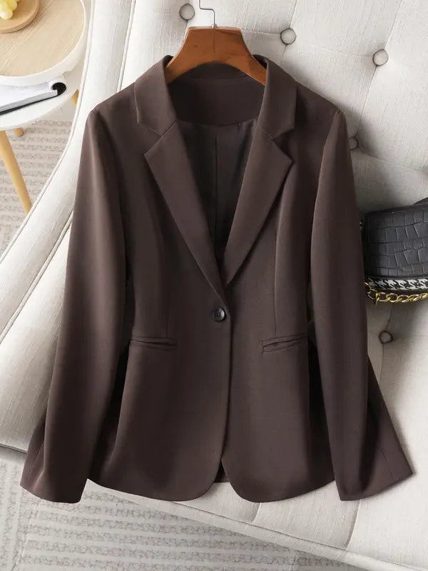 Veste blazer élégante à un bouton pour femme, manteau à manches longues et coupe ajustée pour le bureau, vêtement d'extérieur mode automne et hiver