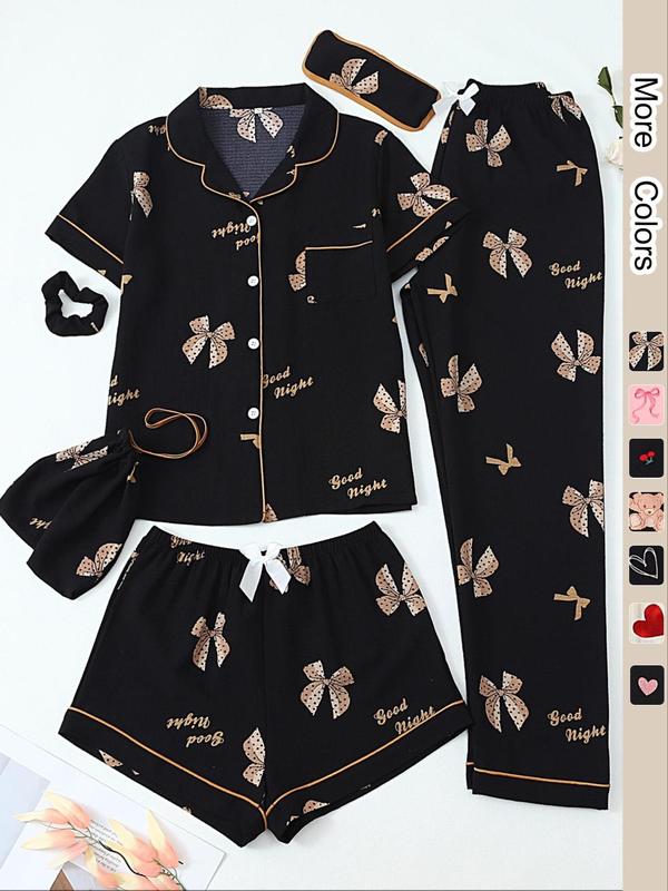 Ensemble de pyjama pour femme avec haut, short, pantalon et accessoires imprimés, ensemble de pyjama décontracté et confortable, vêtements de nuit pour femmes pour toutes les saisons
