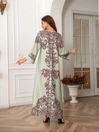 Robe longue bohème élégante pour femmes musulmanes, imprimé intégral, coupe ample, col rond, manches à revers, manches longues, toutes saisons